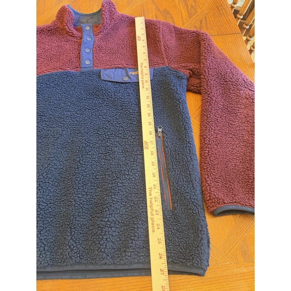 Orvis Pullover Mens  Navy Maroon Fleece Sherpa Snap Front Shirt Jacket Medium - Picture 9 of 9